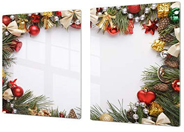 Salvaencimera Extra-Grande de vidrio templado - Conjunto de tablas para picar - Cubre Vitro Gigante – UNA PIEZA (80 x 52 cm) o DOS PIEZAS (40 x 52 cm) DD30 Serie de Navidad