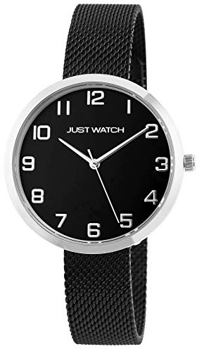 Just Watch Damen-Uhr Meshband Edelstahl Hakenverschluss Analog Quarz JW10243 (schwarz/silberfarbig)