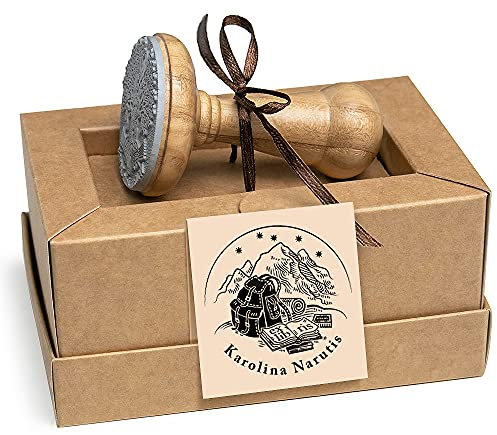 Reise Stempel Ex libris, Tourismus Reiserucksack Motivstempel Holz Rund 40 mm, Einzigartige Kraft Geschenkbox