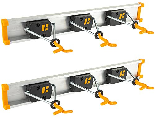 Hinrichs 2x Barres de Accroche Balai Mural à 3 Crochets – Porte Balais Mural Matériel de Montage incl. – Support Balais Mural pour Outils de Jardinage, Atelier, Cuisine, Garage - Buanderie