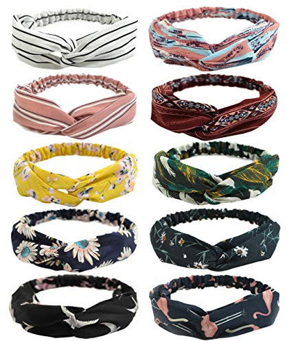 DRESHOW 10 Stück Damen Boho Stirnbänder Kopfband Haarband Elastische Weiche Stirnband Niedlich Haarschmuck