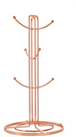 Royal Cuisine Accents Mugs & Tea Cup Storage Rack, Coffee Counter Bar Accessory & Kitchen Countertop Organizer,14 x14 x35 cm (Rose Gold)