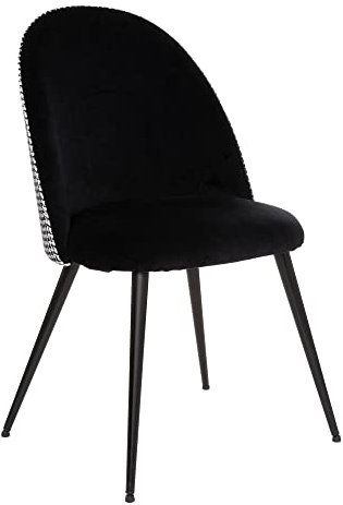 Atmosphera - Chaise Slano - Velours - Pieds en métal - Noir et Blanc