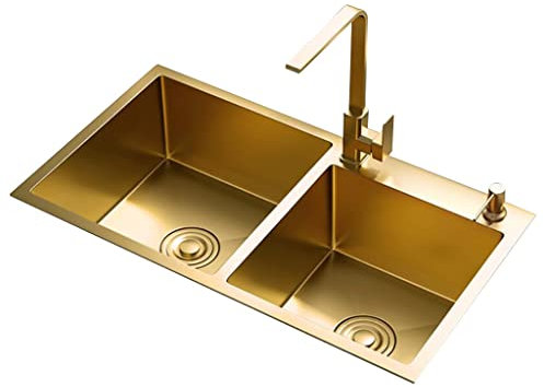 PHSP Küchen Küchenspüle Mit Großem Fassungsvermögen Einbauwaschbecken In Gold Küche Doppelwaschbecken Waschbecken Haushaltsspüle Aus Edelstahl 304 Küchenspülen (Color : Gold, S : 78 * 43 * 21cm)