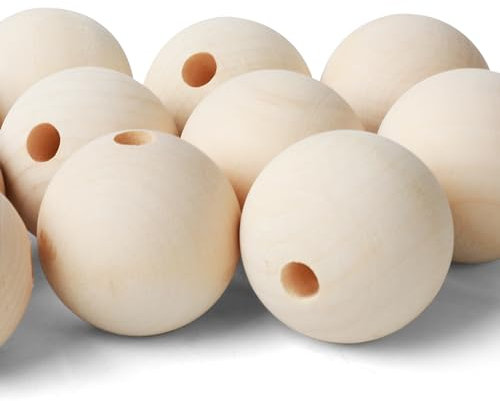 SOSMAR 12 Stück 50mm Super Große Holzperlen natur Holzkugeln mit Loch 10mm für Bastelarbeiten, DIY Handwerk, Dekor etc.