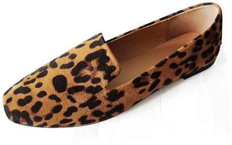 LIHUAMAO Wildleder-Loafers für Damen, flache Schuhe, Slipper, Freizeitschuhe, bequem, weich, Leopard, 38.5 EU