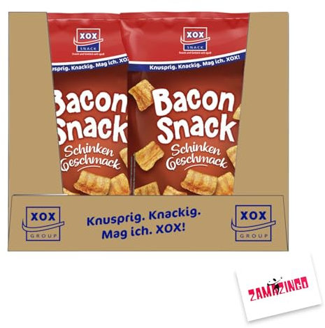 XOX Bacon Snack 100g | Knuspriger Genuss, herzhaft kräftiger Schinken Geschmack (10er pack) inkl. Zama4Zingo Karte