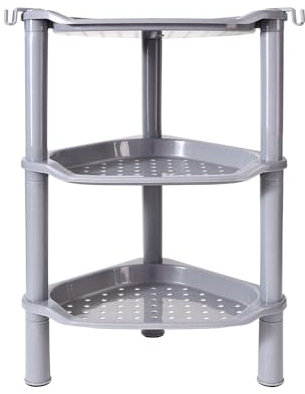 Organizador de estante de ducha de 3 niveles, organizador de estante de ducha de plástico para el interior del baño, bañera, bandeja de ducha, 13.5 x 10 x 26 pulgadas, gris (ranura redonda gris de 3