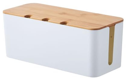 Caja de gestión de Cables con Tapa: Organizador de Cables, Caja de Almacenamiento para regletas, Lugar de Trabajo ordenado para Cable/regletas, 2 tamaños (White-m)