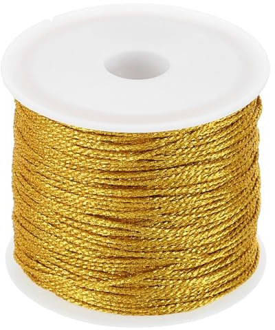 PATIKIL 20m/22yards Metallische Kordel 1 Rolle 0.8mm Durchm Tinsel Gold | Ornament Schnur Gewinde Handwerk Sicken Schmuck Herstellung Geschenk Einpacken Dekoration