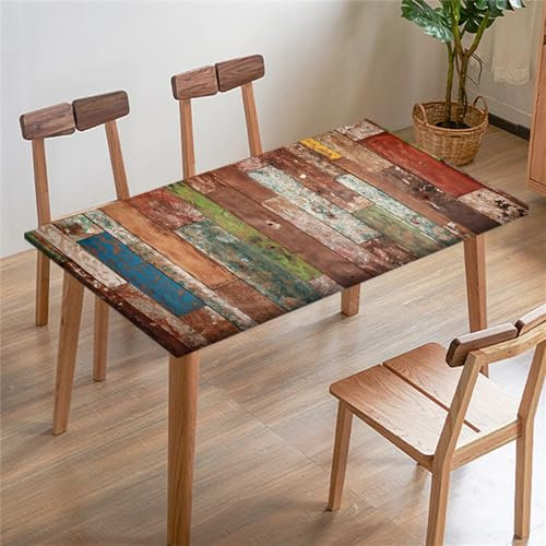 Morbuy Rechteckige Drucken Elastische Tischdecke, Rechteckig Tischdecke mit Gummizug Spanntischdecke Gartentischdecke für Outdoor Picknick Camping Partys (140x80cm,Farbige Holzbretter 5)