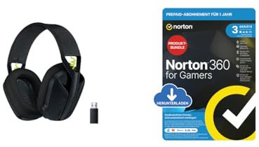 Logitech G435 Lightspeed Kabelloses Bluetooth-Gaming-Headset - Schwarz + Norton 360 Gamers 2024 für 3 Geräte
