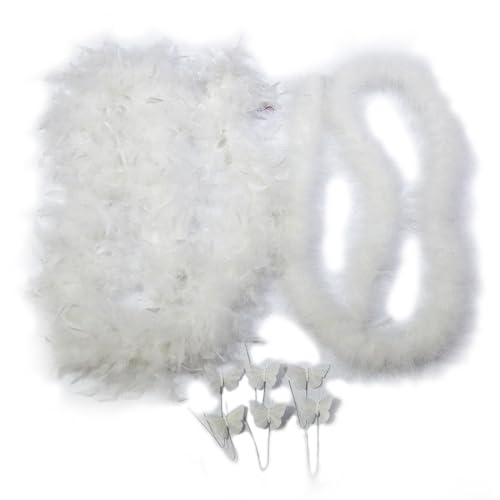 YCHTEWY Elegante Truthahn & Marabu-Federboa, glamouröses 2-Yard-Accessoire für Partys, Hochzeiten, Kostüme und Dekoration (weiß)