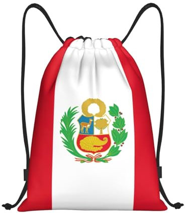 WURTON Leichter Sport-Rucksack mit Kordelzug und Peru-Flagge, für Fitnessstudio, Reisen, Schwarz , M