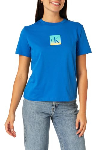 Calvin Klein Damen T-Shirt Kurzarm Classic Fit Tee aus Baumwolle, Blau (Cobalt Blue), M