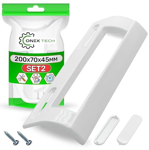 ONIX TECH 2 Piezas Universal Tirador Puerta Frigorifico y Congelador Tiene Orificios para Montaje a una Distancia de 105 mm a 160 mm - Kit Incluye 2 Tapones y 2 Tornillos - Garantía de 5 Años