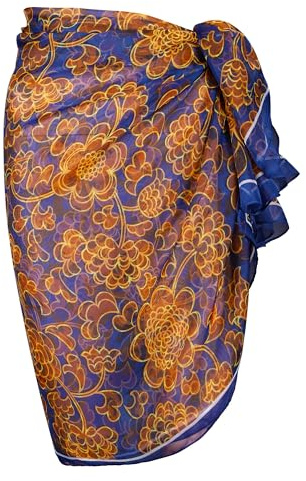 CHIC DIARY Women Swimwear Chiffon Pareo Beach Cover Up Bikini Sarong Swimsuit Wrap Skirts, Deep Blue, One Size