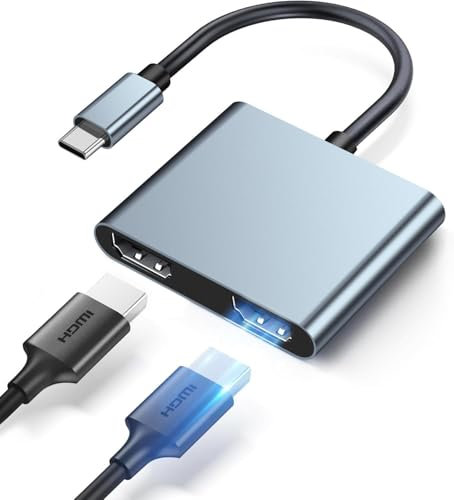 Muchfox USB C to Dual HDMI Adapter, 2 IN 1 USB Type C to Dual HDMI Monitor Adapter 4K@60Hz,USB C Hub to 2 HDMI Splitter Dual Monitors Adapter for MacBook/Chromebook Pixel/Lenovo/Surface