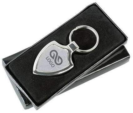 WPRO Edler Schlüsselanhänger in Wappenform – Metall, personalisierte Gravur, stilvolles Design, Geschenkbox, hochwertiges Accessoire, ideales Werbegeschenk