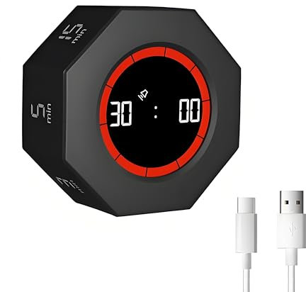 Minuteur de Cuisine, minuterie de Rotation par gravité, Pomodoro Timer avec écran LED, Compte à rebours de 1-3-5-15-30-60-90 Minutes Timer numérique pour Travail, étude, Cuisine - Noir