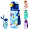 MHwan Botella Agua Niños, 600ml, Robusta, Irrompible y Antigoteo, Diseño De Doble Pico Para Beber Permite Beber Con Pajita o Beber Directamente, Sin Bpa, Bonita y Portátil Cantimplora Infantil
