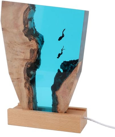 Mumusuki Harz Ozean Nachtlicht, Holztaucher -LED -Lampe mit RGB -Lichtquelle, Ideal für Büroschlafzimmerdekoration, Weich, Nicht Flackern für Wohnzimmer