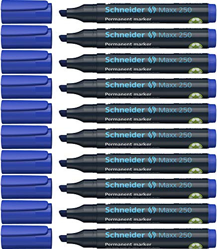 Schneider Maxx 250 Permanent-Marker mit Keilspitze (Strichstärke: 2+7 mm, nachfüllbar) 10er Packung blau