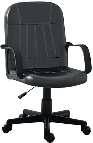 HOMCOM Swivel Executive Office Chair, PU Leather Computer Desk Chair with Adjustable Height, Wheels, Black