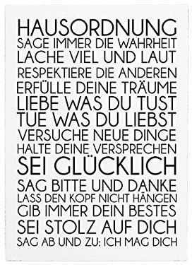 Interluxe WANDTAFEL Schild HAUSORDNUNG Shabby Vintage Dekoschild Motivation Holzschild Landhaus Chic