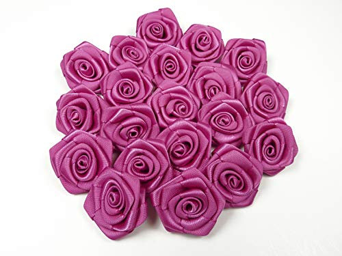 Rosen 3 cm x 10 Stück Satinrosen Aufnäher Deko Blumen Röschen zum Basteln Hochzeit kleine Rosenköpfe Farbe:Fuchsia Orchidee 183