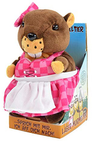 Kögler 75645 - Labertier-Murmeltier Resi mit Dirndl, ca. 16 cm groß, nachsprechendes Plüschtier mit Aufnahme- und Wiedergabefunktion, plappert alles witzig nach und bewegt sich, batteriebetrieben