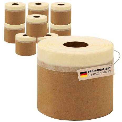 Alfa 10x Malerkrepp Papier-Masker 100mm x 25m – Profi Abdeckpapier (250 m) | Profi-Qualität - Papier-Abdeckfolie mit Selbstklebestreifen - Feinkrepp Malerband für saubere Farbkanten - Umweltfreundlich