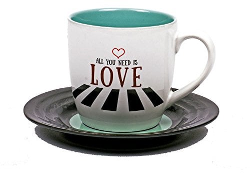 Thumbs Up LandM Love2 Mug and Saucer Set, White, Set of 2