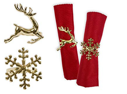 Napkin Rings Set of 6 Gold Napkin Rings Snowflake Reindeer Christmas Lunch Party Tableware Christmas Decorations Napkin Holder