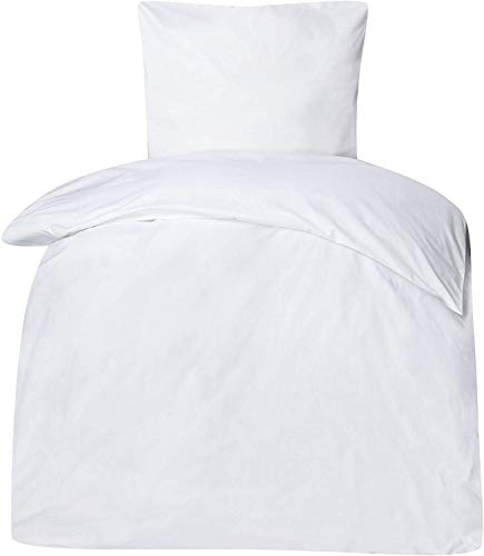 Moon Classic - Hotelbettwäsche Linon aus 100% Baumwolle - 140g/m² - Bettwäsche ca. 155x220 / 80x80 cm - mit Hotelverschluss - 95° (weiß)