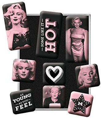 Nostalgic-Art Retro Kühlschrank-Magnete, 9 Stück, Marilyn – Some Like It Hot – Geschenk-Idee für Film-Fans, Magnetset für Magnettafel, Vintage Design