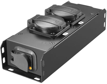 Adam Hall Cables PRO Port 2 T - Stromverteiler, 2 x Schukobuchse IP54, IP65 In & IP65 Out, Stahl, schwarz