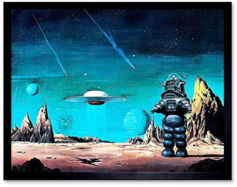 Wee Blue Coo Movie Film Painting Robby Robot Forbidden Planet Space Stars Sci Fi USA Art Print Framed Poster Wall Decor Kunstdruck Poster Wand-Dekor-12X16 Zoll