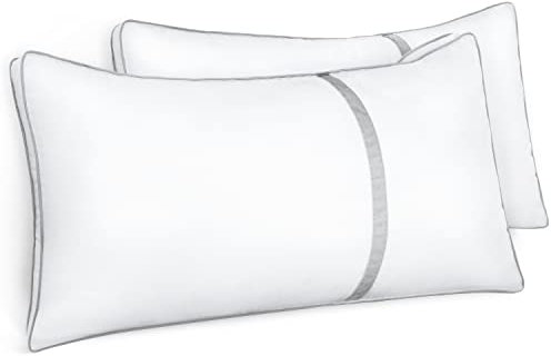 BedStory Kopfkissen 40×80, 2er Set Kissen 40×80 aus 2×850g Mikrofaser, Schlakissen mit Flanellstreifenbesatz, Geeignet für Seitenschläfer, Rückenschläfer, Weiß