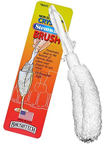 Brushtech B61C Flute & Stemware Wine Glass Cleaning Brush, Non-Scratch Soft Foam Bristles, Dishwasher Safe, Glasses Cleaner Brush for Crystal Glasses, Mugs, Tumblers, Champagne Glass Bottle(Pack of 2)