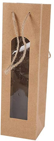 Lote de 20 Bolsas para Botella de Vino Kraft con Ventana 28 x 8 x 8 cm - Estuches, Bolsas para Detalles Originales Invitados de Bautizo, Regalos Comuniones y Recuerdos para Cumpleaños