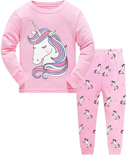 Little Hand Schlafanzug Mädchen Lang Einhorn Kinder Zweiteiliger Baumwolle Ärmel Nachtwäsche T-Shirt und Hose