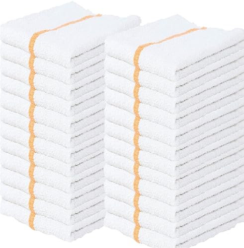 Towels N More 24 Kitchen Cleaning Towels, 16x19 Bar Mop Towels, 31oz Commercial Bar Mop Towels (Gold Stripe)