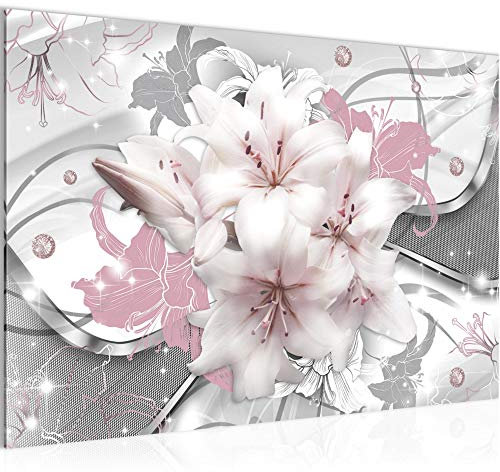 Runa Art Bild Blumen Lilien Modern Wandbilder Wohnzimmer 1 Teilig - Made In Germany - Abstrakt Rosa Grau Flur 016115b