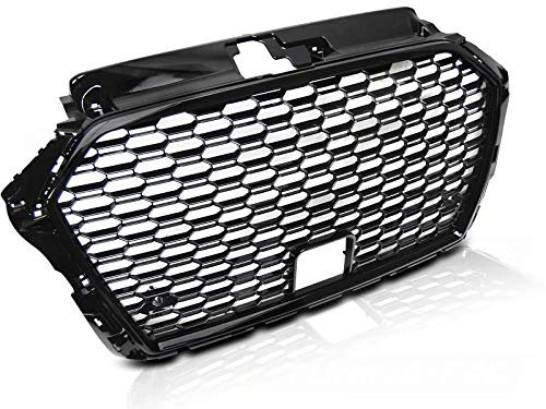 Griglia anteriore compatibile con Audi A3 8V Cabrio 2 porte 2017 2018 2019 2020 BR-61 anteriore centrale Sport Grill griglia a nido d'ape nero lucido