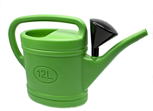 CABLEPELADO Regadera de plástico, Regadera para Interior y Exterior, Regadera de jardín, Regadera con pico, Regadera de riego, Capacidad 12 Litros, Asa de transporte, Cabezal efecto lluvia, Verde