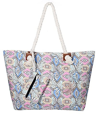 DonDon Strandtasche mit Reißverschluss, Große Strandtasche XXL, Shopper Tasche Damen - Praktische Beach bag Umhängetasche Damen Badetasche für Strand und Meer - Modern Life