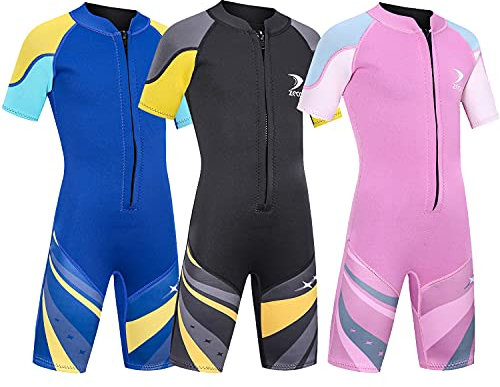 ZCCO Neoprenanzug Kinder, Kids Neoprenanzug 2.5mm Neopren Thermal Badeanzug, Neopren Front Zipper Taucheranzüge Surfen Schwimmen Tauchen Warmhalten für Wassersport,ROSA XS