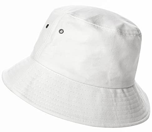 Sombrero de pescador para niños y niñas de 10 a 16 años, de algodón sólido, de verano, para el sol, playa, gorra de pescador para adolescentes (talla 22.4 pulgadas), Blanco, 8-16 años