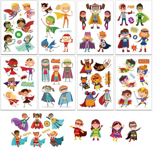 PHOGARY Tattoos für Kinder Temporäre Kindertattoos Aufkleber für Mädchen Jungen Mitgebsel Geschenke Superhelden Weltraumparty Geburtstag Weltraum Party